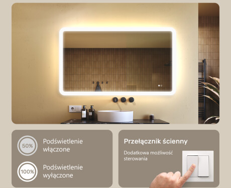 Zaokrąglone lustro do łazienki z oświetleniem LED, 120×70 cm, Dual color, włącznik dotykowy, mata grzewcza #4