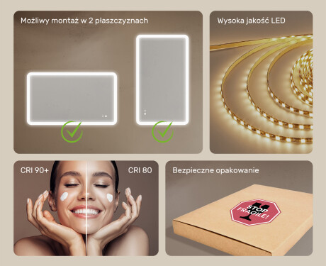Zaokrąglone lustro do łazienki z oświetleniem LED, 120×70 cm, Dual color, włącznik dotykowy, mata grzewcza #6