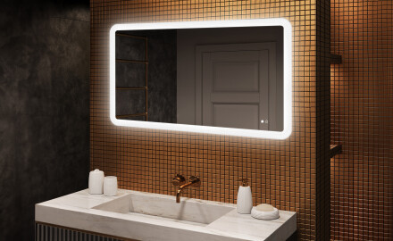 Zaokrąglone lustro do łazienki z oświetleniem LED, 120×70 cm, Dual color, włącznik dotykowy, mata grzewcza