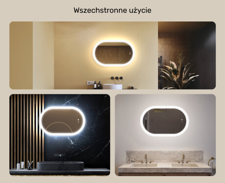 Podświetlane lustro do łazienki, 80×50 cm, Dual color, włącznik dotykowy, mata grzewcza #2