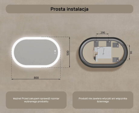 Podświetlane lustro do łazienki, 80×50 cm, Dual color, włącznik dotykowy, mata grzewcza #8