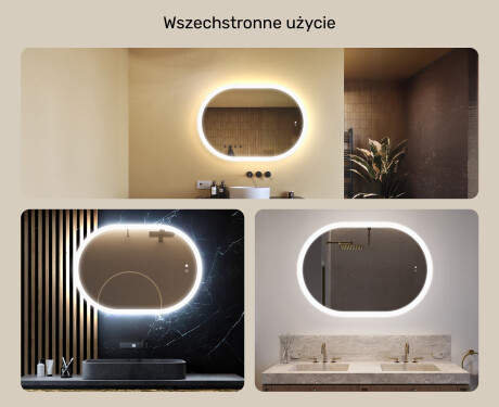 Podświetlane lustro do łazienki, 100×70 cm, Dual color, włącznik dotykowy, mata grzewcza #2