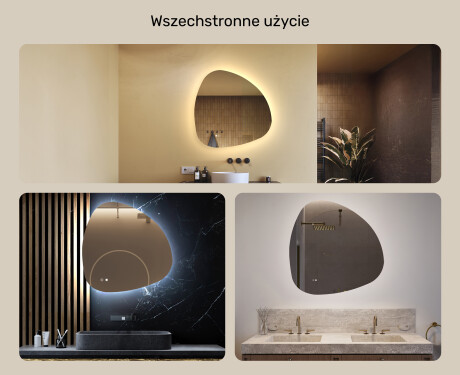 Lustro nieregularne z podświetleniem, 84×84 cm, Dual color, włącznik dotykowy, mata grzewcza #2