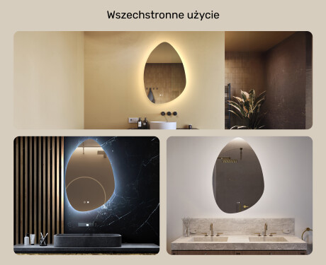 Lustro nieregularne z podświetleniem, 64×94 cm, Dual color, włącznik dotykowy, mata grzewcza #2