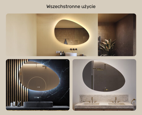 Lustro nieregularne z podświetleniem, 114×84 cm, Dual color, włącznik dotykowy, mata grzewcza #2