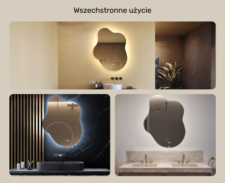 Lustro nieregularne z podświetleniem, 74×94 cm, Dual color, włącznik dotykowy, mata grzewcza #2
