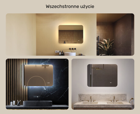 Zaokrąglone lustro do łazienki z oświetleniem LED, 80×60 cm, Dual color, włącznik dotykowy, mata grzewcza #2