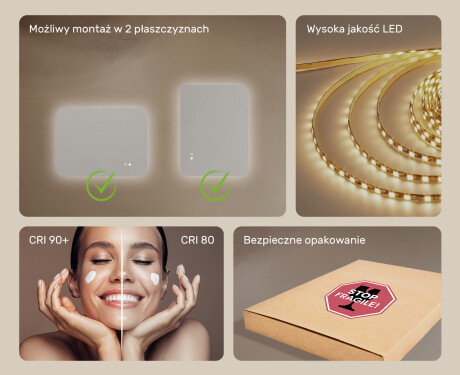Zaokrąglone lustro do łazienki z oświetleniem LED, 80×60 cm, Dual color, włącznik dotykowy, mata grzewcza #6