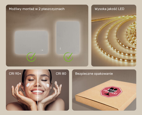 Zaokrąglone lustro do łazienki z oświetleniem LED, 100×70 cm, Dual color, włącznik dotykowy, mata grzewcza #6