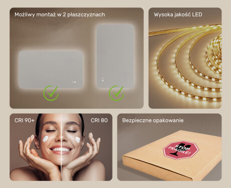 Zaokrąglone lustro do łazienki z oświetleniem LED, 120×70 cm, Dual color, włącznik dotykowy, mata grzewcza #6