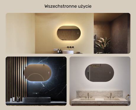 Podświetlane lustro do łazienki, 80×50 cm, Dual color, włącznik dotykowy, mata grzewcza #2