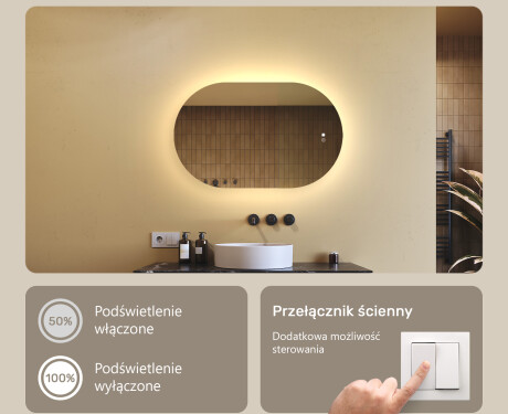 Owalne lustro z podświetleniem LED 80x50/50x80 cm, Dual color, włącznik dotykowy, mata grzewcza #4