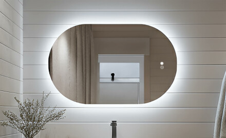 Owalne lustro z podświetleniem LED 80x50/50x80 cm, Dual color, włącznik dotykowy, mata grzewcza