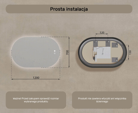 Podświetlane lustro do łazienki, 120×70 cm, Dual color, włącznik dotykowy, mata grzewcza #8