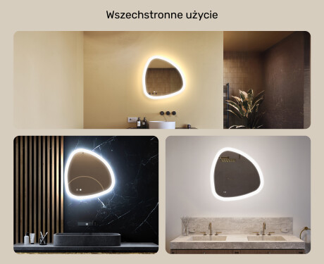 Lustro nieregularne z podświetleniem, 64×64 cm, Dual color, włącznik dotykowy, mata grzewcza #2