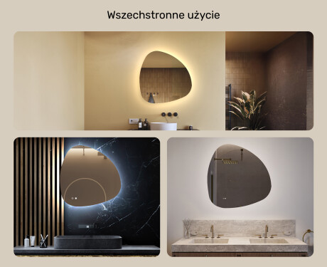 Lustro nieregularne z podświetleniem, 74×74 cm, Dual color, włącznik dotykowy, mata grzewcza #2