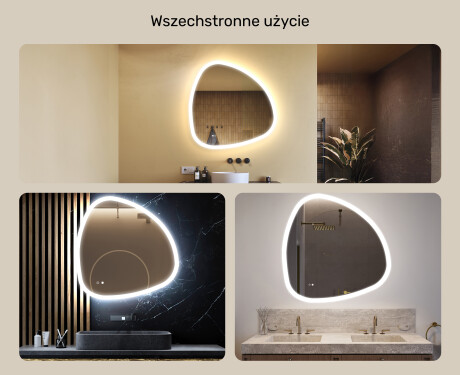 Lustro nieregularne z podświetleniem, 94×94 cm, Dual color, włącznik dotykowy, mata grzewcza #2