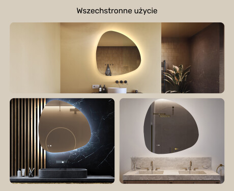 Lustro nieregularne z podświetleniem, 94×94 cm, Dual color, włącznik dotykowy, mata grzewcza #2