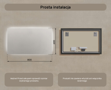 Lustro łazienkowe podświetlane 60x80/80x60 cm z neutralną barwą światła 4500K #6