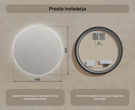 Okrągłe lustro łazienkowe podświetlane 60 cm z neutralną barwą światła 4500K #6