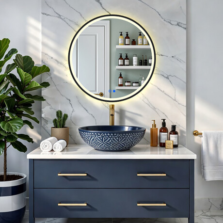 Okrągłe lustro z podświetleniem LED w czarnej aluminiowej ramie #8