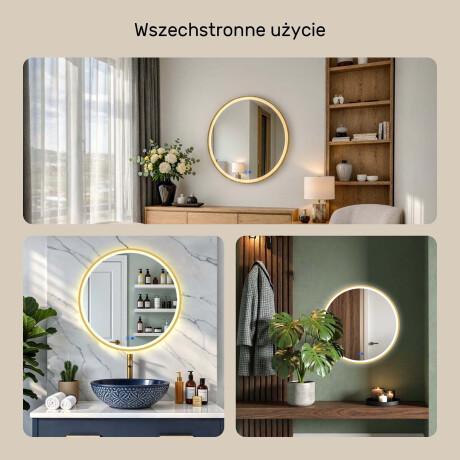 Lustro okrągłe LED w złotej aluminiowej ramie #4