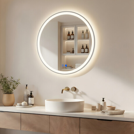 Okrągłe lustro podświetlane LED - 60/80 cm w srebrnej ramie aluminiowej #1