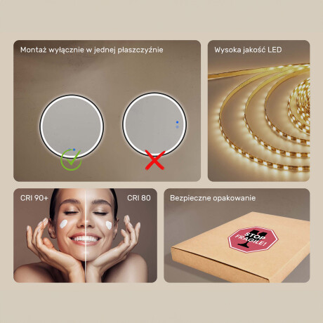 Okrągłe lustro podświetlane LED - 60/80 cm w srebrnej ramie aluminiowej #7