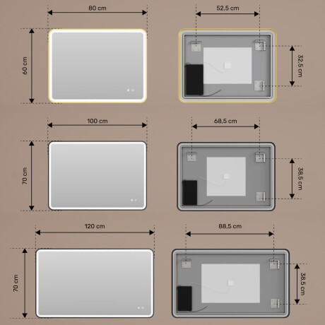 Lustro zaokrąglone LED w złotej aluminiowej ramie #3