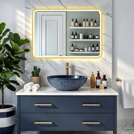 Lustro zaokrąglone LED w złotej aluminiowej ramie #8