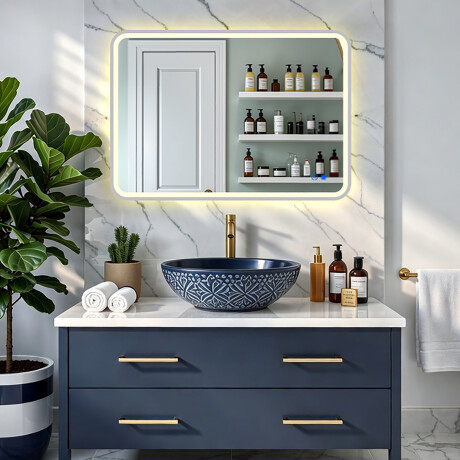 Zaokrąglone lustro podświetlane LEDowo - 80x60/100x70/120x70 cm w srebnej ramie aluminiowej #8