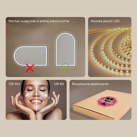 Nieregularne lustro LED w złotej aluminiowej ramie #7