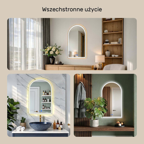 Nieregularne lustro podświetlane LED – 60x90/70x100 cm w srebrnej aluminiowej ramie #4