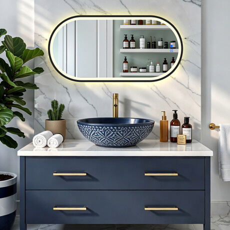 Owalne lustro z podświetleniem LED w czarnej aluminiowej ramie #8