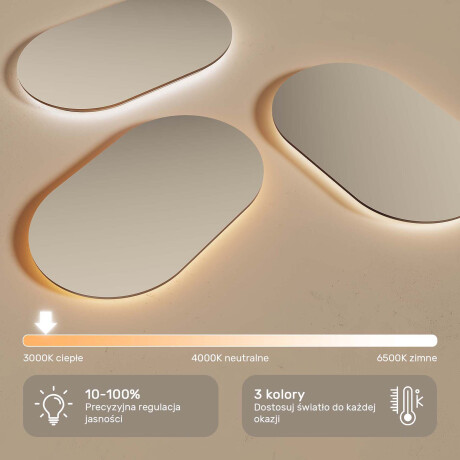 Lustro owalne LED w złotej aluminiowej ramie #5