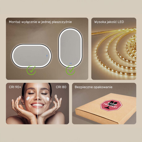 Owalne lustro podświetlane LED – 50x80/50x100 cm w srebrnej aluminiowej ramie #7