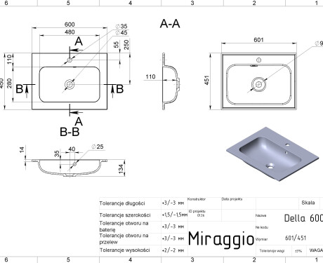 Umywalka DELLA 600 MIRASOFT