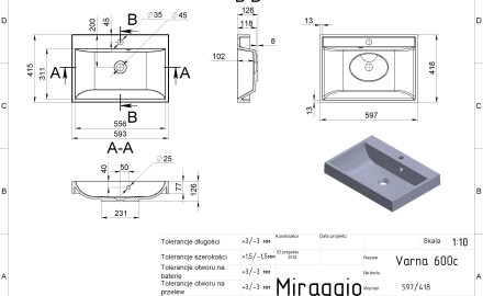 Umywalka VARNA 600 MIRASOFT