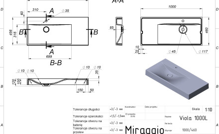 Umywalka VIOLA 1000 L MIRASOFT