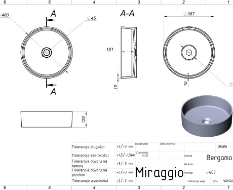 Umywalka BERGAMO MIRASOFT