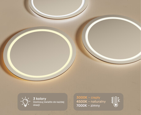 Okrągłe Lustro Łazienkowe Podświetlane 80cm z zimną barwą LED 7000K, ciepłą barwą 3000K lub barwą neutralną 4500K #3