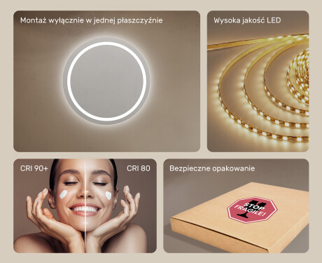 Okrągłe Lustro Łazienkowe Podświetlane 80cm z zimną barwą LED 7000K, ciepłą barwą 3000K lub barwą neutralną 4500K #5