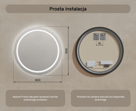 Okrągłe Lustro Łazienkowe Podświetlane 80cm z zimną barwą LED 7000K, ciepłą barwą 3000K lub barwą neutralną 4500K #7