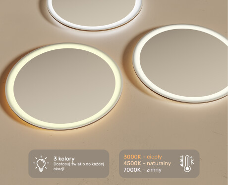 Okrągłe Lustro Łazienkowe Podświetlane 60cm z zimną barwą LED 7000K, ciepłą barwą 3000K lub barwą neutralną 4500K #3