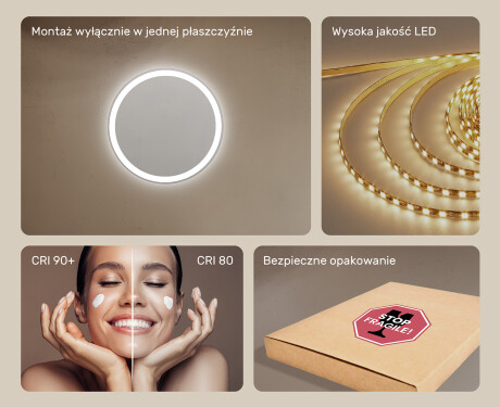 Okrągłe Lustro Łazienkowe Podświetlane 60cm z zimną barwą LED 7000K, ciepłą barwą 3000K lub barwą neutralną 4500K #5
