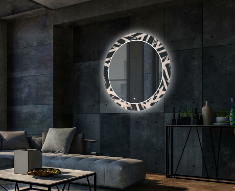 Podświetlane lustro okrągłe LED dekoracyjne do salonu - Lines #2