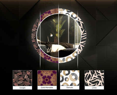 Podświetlane lustro okrągłe LED dekoracyjne do salonu - Lines #6