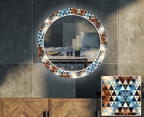 Podświetlane lustro okrągłe LED dekoracyjne do salonu - Color Triangles