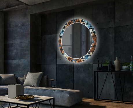 Okrągłe podświetlane lustro dekoracyjne LED do salonu - Color Triangles #2