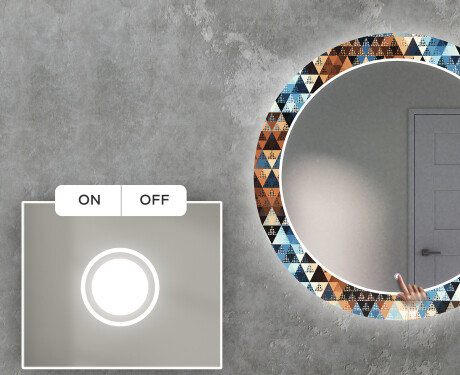 Podświetlane lustro okrągłe LED dekoracyjne do salonu - Color Triangles #4